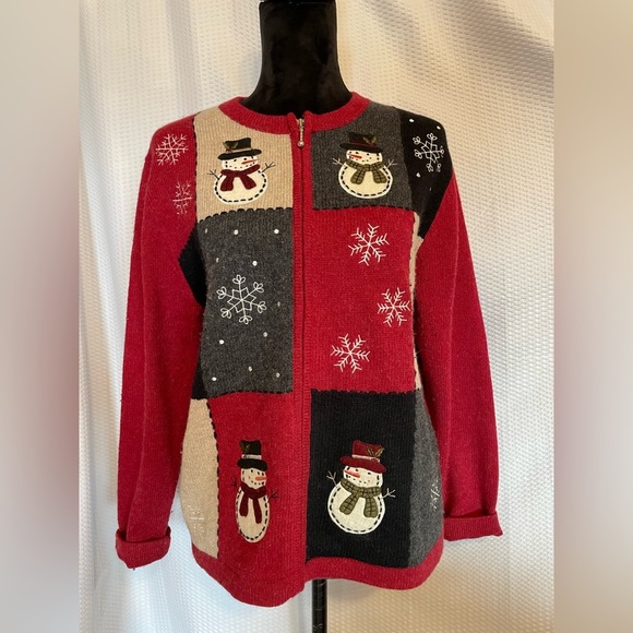 Croft & Barrow Multicolored Zipper Holiday Christmas Long Sleeve Sweater Size M - Picture 1 of 5